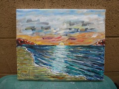DOLFIN BAY SUNSET 8×10 sunset shore oil canvas painting beach signed CROWELL