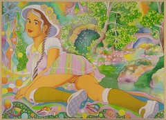 Erotic, large watercolor 70×50 cm, «Romance by the Forest Stream», Lovely Lisa Art