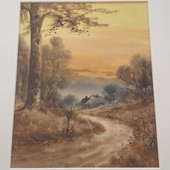 Antique Original Edward Sitzman (1874 – 1949) Watercolor Listed Sunset Country