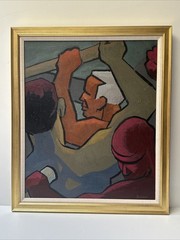 Vintage Painting Industrial Workers Construction Men Wpa Style Brown New York