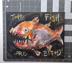 Fish Painting Original Folk Art Outsider Americana Art OOAK Signed Canvas