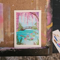 ACEO Art Original Acrylic, 2.5 x 3.5 inches, serene lake