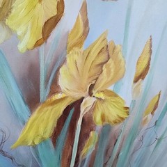 Leana Garmany Original Oil Painting Yellow Iris Floral Still Life Signed 18×24
