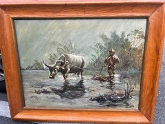 Martin Manero b. 1935 Listed Asian Art Phillipines Water Buffalo