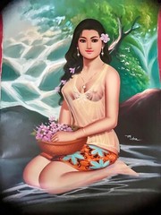 Beautiful CAMBODIAN / KHMER Lady OIL PAINTING 23.5″ X 31” G31