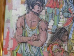 LARGE 1960’S PAINTING LARRY CABANISS OHIO LISTED MODERNIST URBAN PORTRAIT CITY