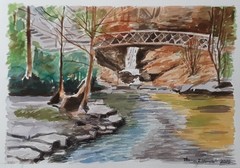 Cook Forest Waterfall; watercolor 2019