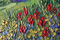 Framed Rocky Mountain Red Flowers Landscape 5×7” Impasto Oil Painting Original