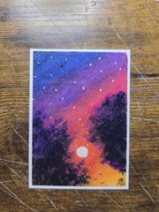 ACEO *Art Print of Original Oil Pastel Painting Beautiful Night Sky El Duderino