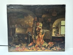 Antique Painting 16th Century to 17th Still Life Armor Food Meat Interior Master