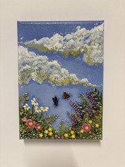 Original 5×7 Contemporary Butterfly/Floral Painting Signed Acrylic on Canvas