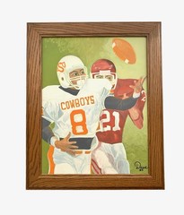 Football Painting Oklahoma Team OSU Cowboys vs OU Sooners Vintage Art Date 85