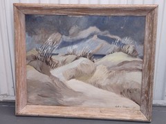Mattie Meyer Signed Original Framed Canvas Painting Sand Sea & Sky 1962