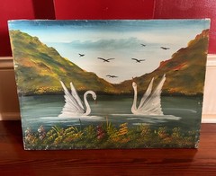 Vintage Swan Painting – Original Canvas Artwork