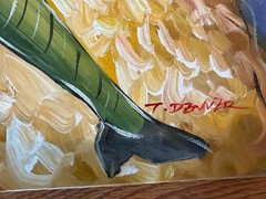 T. Denver Oil Painting of Two Women at a cafe unframed and Signed 16 x 20