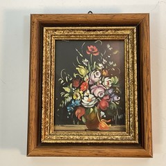 Small Oil Painting Flowers In Vase Italy Still Life Framed 4 X 5” Hand Painted