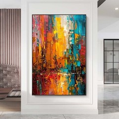 Hand-Painted Oil Painting on canvas Modern Orange Wall Art Abstract streetscape