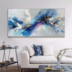 Blue Large Wall Art Paintings Hand Painted Abstract Oil Painting on Canvas Gray