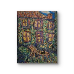 Black Cats In The Garden Impressionist Framed Whimsical 11×14 Acrylic On Paper