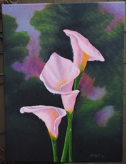 Vintage PINK CALLA LILIES FLOWERS Original Art ACRYLIC PAINTING Signed 24″ x 18″