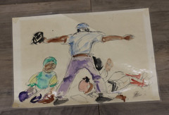 Original 1976 Baseball Pitcher Watercolor Ink Illustration Signed Sports Artwork