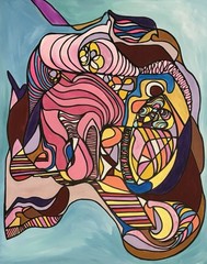 CatDaddyDollars Original Art Large Abstract Painting Blue “Pussy Mountain”