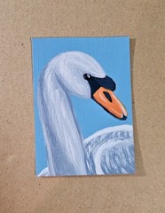 ACEO White Swan Mini Painting Original Bird Art Signed Acrylic Artwork