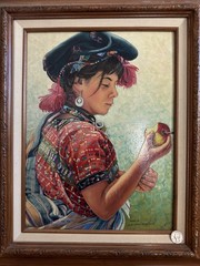 Santos Signed Framed Original Oil Painting Woman Fruit Realism Santa Catarina