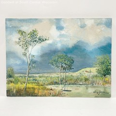 VNTG Signed Alvey Jones 1976 Vibrant Meadow Trees and Water Landscape Painting