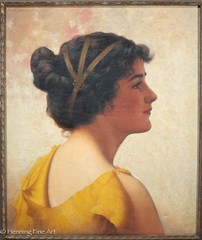 Antique Walter Blackman Oil Painting Female Portrait in Yellow, Signed 25×22″