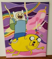 Adventure Time Acrylic Painting 14×11″ Handpainted Canvas Jake Finn Wall Art