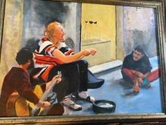 Large Rhoda Yanow «Street Musicians Florence NJ» Oil Painting – Signed/Framed