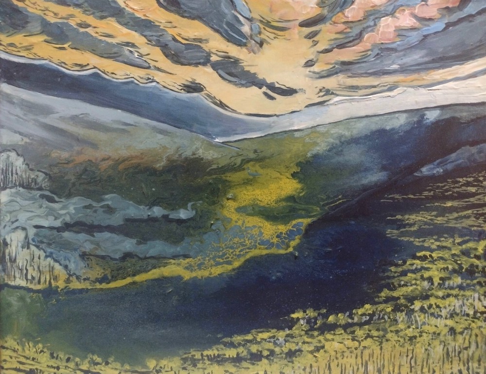 11 inch x 14 inch x 5/8 of an inch – Abstract Landscape Painting by A.Avila