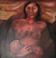 RARE VINTAGE 1975 AFRICAN AMERICAN ARTIST LEE LAWSON PAINTING BLACK WOMAN CHILD1