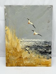 Morris Katz Signed Painting Original Oil Painting Seagulls At Sea Size 12″ x 16″