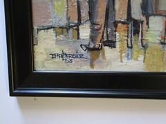 MID CENTURY MODERNIST PAINTING URBAN MARKET SOCIAL IMPRESSIONISM EXPRESSIONISM