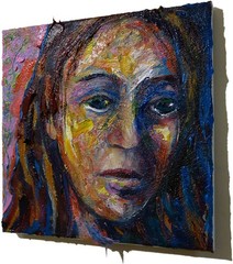 ORIGINAL OIL█PAINTING VINTAGE█ART SIGNED POP OUTSIDER BEACH█WOMAN GIRL HAT FAUVE