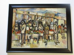 MID CENTURY MODERNIST PAINTING URBAN MARKET SOCIAL IMPRESSIONISM EXPRESSIONISM