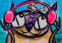 Original ACEO Siamese Cat Painting Bird Contemporary Folk Art Samantha McLean