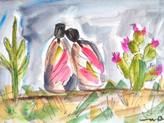 Original COLORFUL CACTUS NATIVE PEOPLE FIGURES LANDSCAPE Watercolor Painting