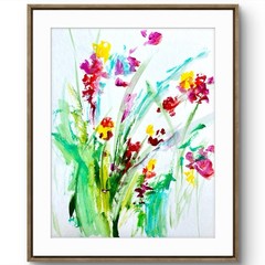 TITA PAINTZ Original Wildflower Garden Handmade Acrylic Painting 9×12 Wall Art