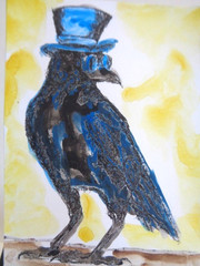 ACEO Black RAVEN CROW BIRD Painting Art