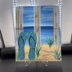 Canvas Painting “Sea Side Flip Flops” Signed