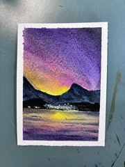Twilight Over Still Water ACEO Original Watercolor Mountain Lake Sunset