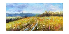Rustic landscape Original Oil painting Field with trees Country Road 4×8 nature