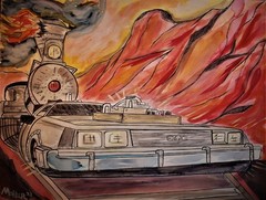 Back to the Future art «1885» watercolor on hard paper 18×24 large original
