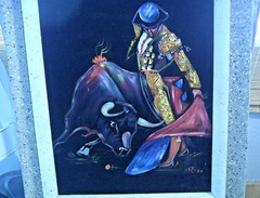 Vintage Signed 1960s Spanish Matador Black Velvet Painting Wooden Frame 18×15
