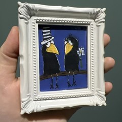Print Of My Art Crow Raven Love funny,cute,miniature Painting,small, framed