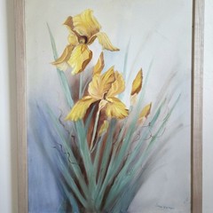 Leana Garmany Original Oil Painting Yellow Iris Floral Still Life Signed 18×24
