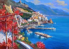 AMALFI PAINTING FLOWERY SEASIDE ORIGINAL PAINTER SOMMA ITALY gemälde malerei